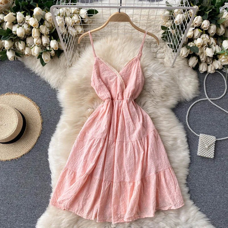 Summer Solid Sweet Lace Short Dress