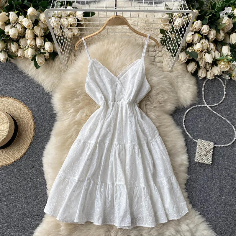 Summer Solid Sweet Lace Short Dress