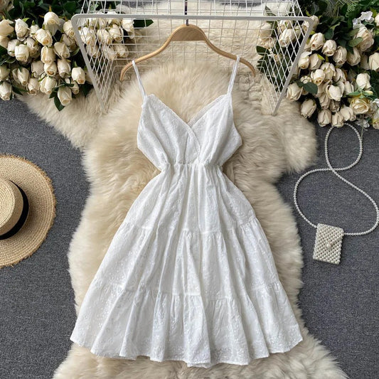 Summer Solid Sweet Lace Short Dress