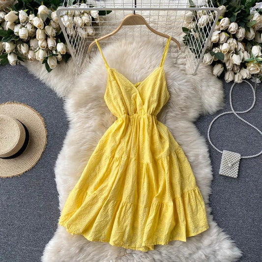 Summer Solid Sweet Lace Short Dress