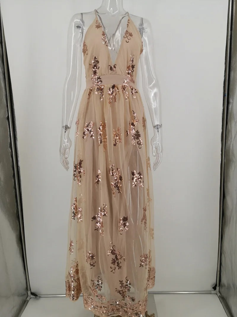 Sexy Spaghetti Strap Embroidery Sequin Dress
