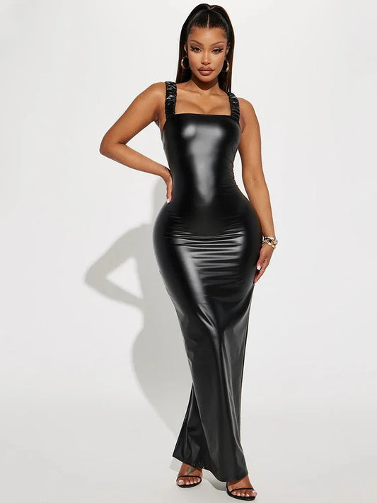 Leather Maxi Dress Stretch Bodycon